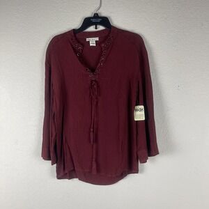 Indigo Thread Co Women's XS Burgundy Lace-Up Tassel Boho Long Sleeve NWT.